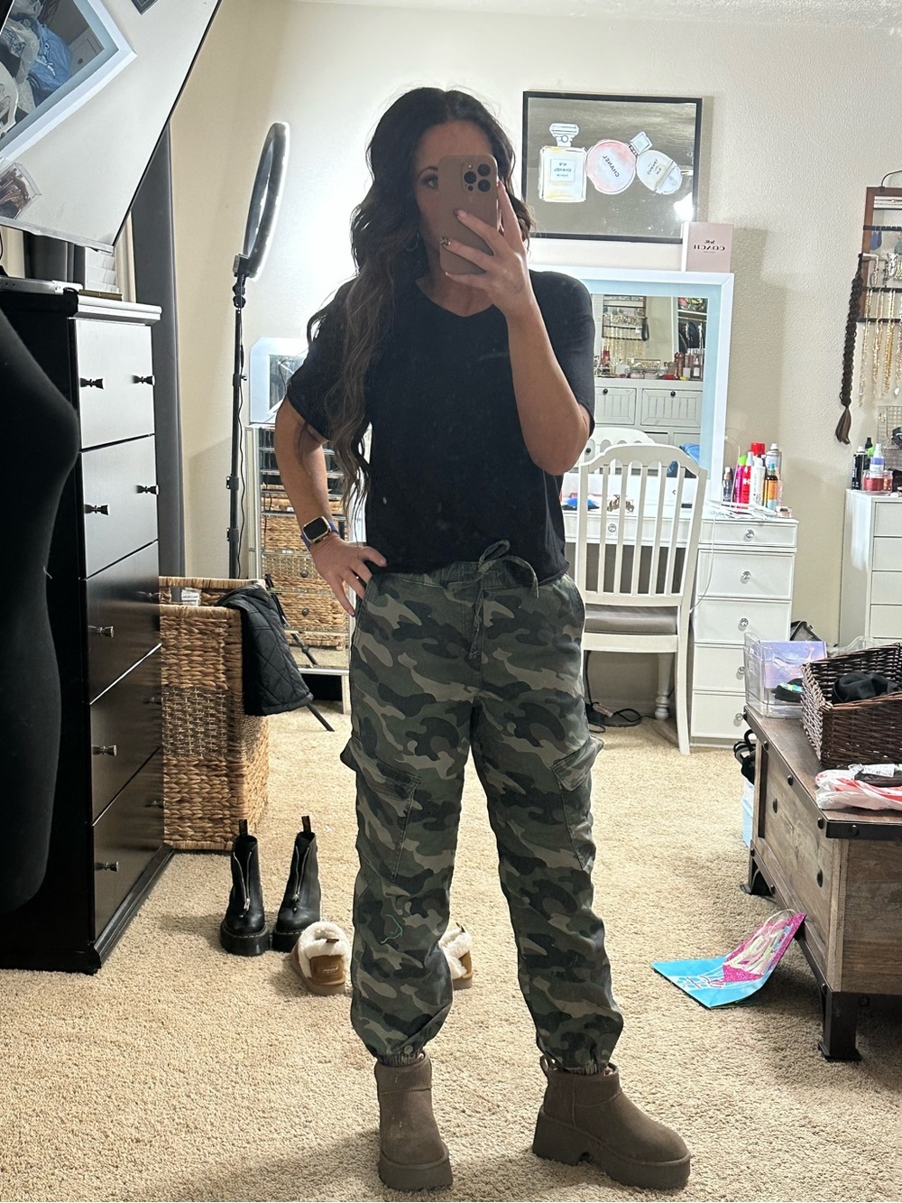 Vanilla Star Olive Green Camo Cargo Joggers